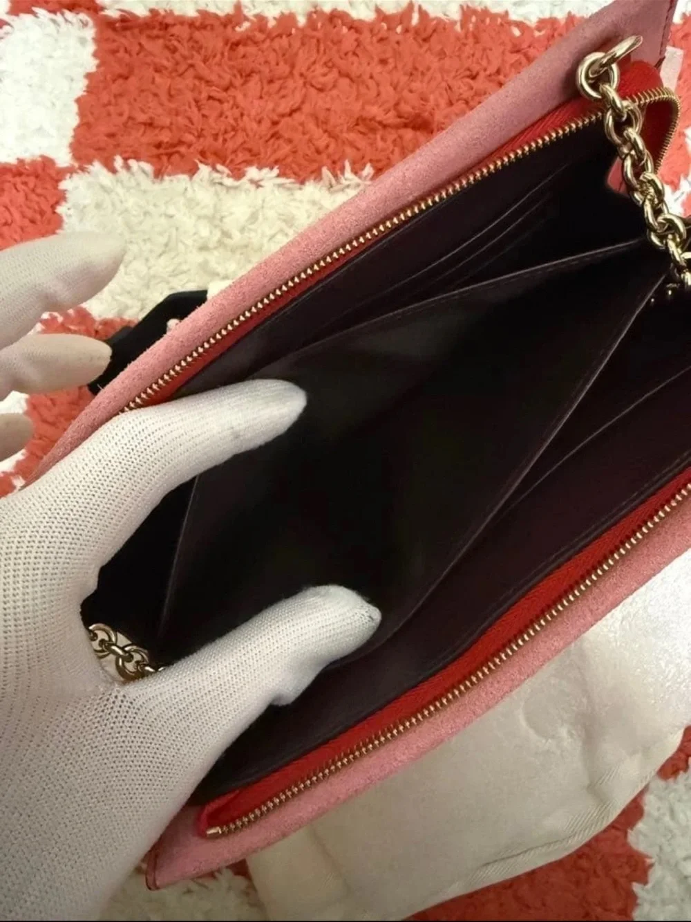 Mulberry Red Leather Shoulder Bag with Gold Chain Strap